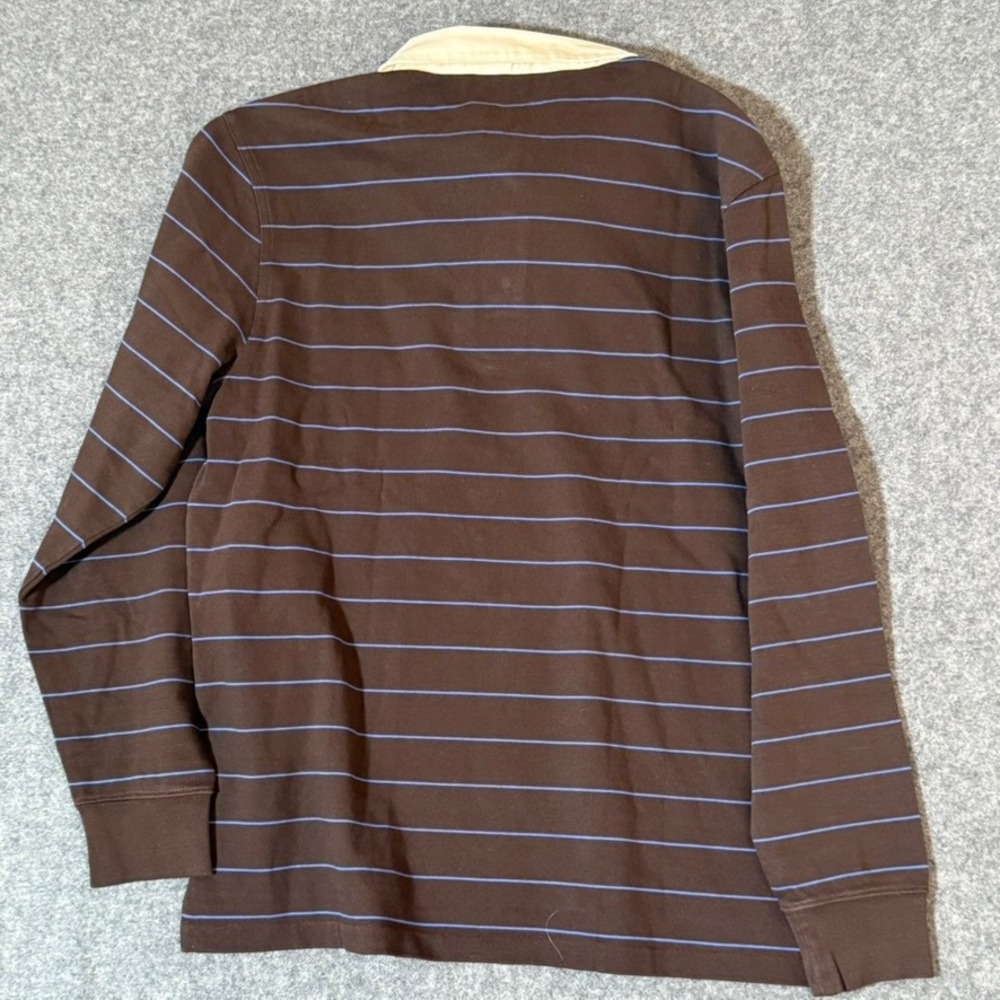 J.Crew Mens Long Sleeve Striped Rugby Shirt Brown Blue Size M NWT Preppy Lux - Picture 2 of 10